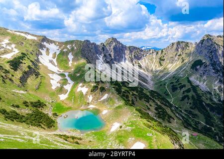 Beautiful landscape scenery of the Gaisalpsee and Rubihorn Mountain at Oberstdorf, View from Entschenkopf, Allgau Alps, Bavaria, Germany Stock Photo