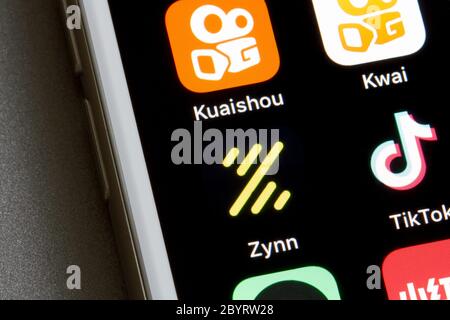 Zynn mobile app icon is seen on a smartphone. Zynn comes from Kuaishou, a rival to TikTok creator ByteDance in China. Stock Photo