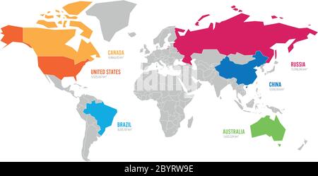 World map vector illustration infographics with highlighted 6 largest countries by area. Stock Vector