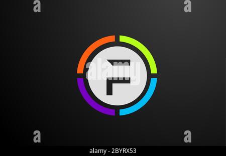 colored F alphabet letter logo icon design for business and company with circle Stock Vector