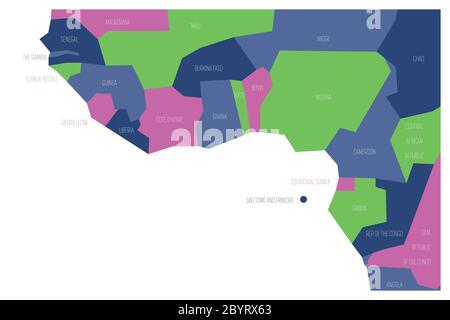 Countries of Guinea Gulf - Western Africa. Simplified and schematic political map. Vector illustration. Stock Vector