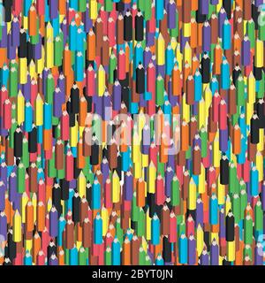 Colorful seamless background of pencils. Sharpened crayons. Vector illustration. Stock Vector