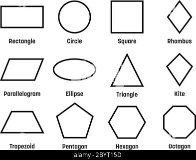 Geometric shapes with labels. Set of 12 basic shapes. Simple flat ...