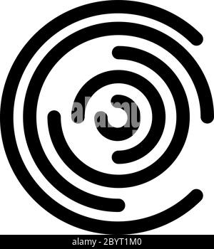 Abstract icon evokes circular maze. Outline modern design element. Simple black flat vector sign with rounded corners. Stock Vector