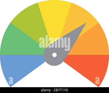 Multicolored spectrum radial gauge scale with arrow hand pointer ...