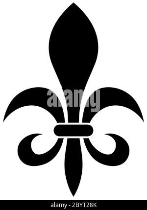 The fleur-de-lis or flower-de-luce sign of lily used as decorative design or symbol in heraldry. Simple elegant flat vector black illustration on white background. Stock Vector