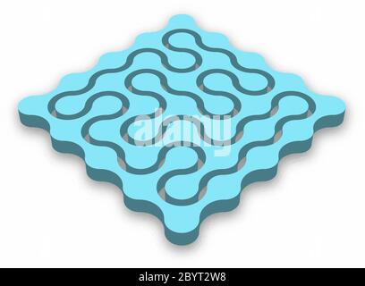 Closed 3D maze. Blue abstract labyrinth with dropped shadow isolated on white background. Corporate business logotype identity. Vector illustration. Stock Vector