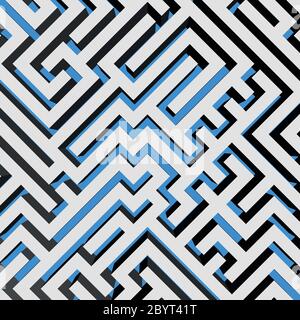 Aerial view of 3D maze labyrinth with blue ground. Vector illustration. Stock Vector