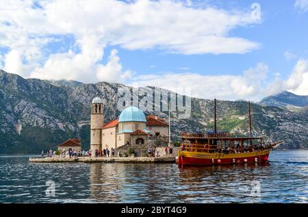 Our Lady of the Rocks, a roman catholic church built on an island in the Bay of Kotor, Montenegro Stock Photo