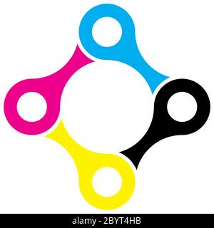 Four pieces of bicycle chain. Team cooperation and connection theme. Vector illustration in CMYK colors. Stock Vector