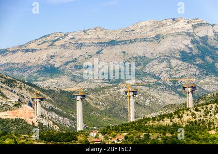 Montenegro: Viaduct over the Moraca river canyon. China-backed highway in Montenegro is being built by the Chinese Road and Bridge Corporation (CRBC). Stock Photo