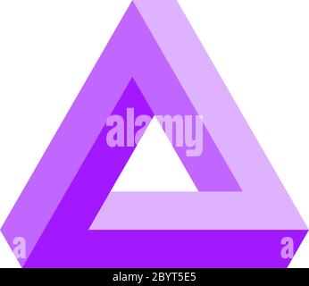 Penrose triangle icon in violet. Geometric 3D object optical illusion. Vector illustration. Stock Vector