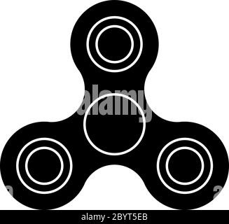 Three-bladed fidget spinner - popular toy and anti-stress tool. Black simple flat vector icon isolated on white background. Stock Vector