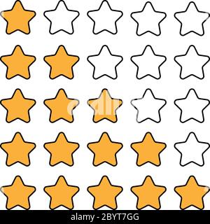 5 star rating set. Simple rounded shapes in yellow and white. Stock Vector