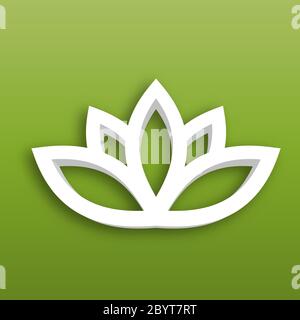 Lotus flower 3d Icon on green gradient background. Wellness, spa, yoga, beauty and healthy lifestyle theme. Vector illustration. Stock Vector