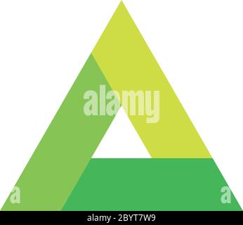 Triangle vector icon with three overlapping sides and rounded corners. Green gradient illustration. Stock Vector
