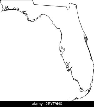 Florida, state of USA - solid black outline map of country area. Simple flat vector illustration. Stock Vector