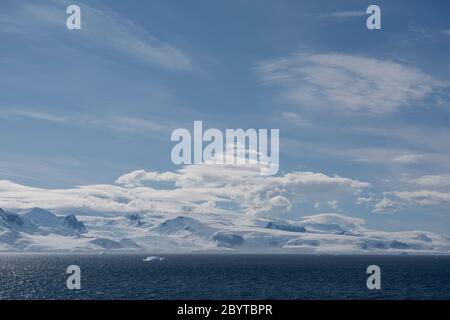 View across the Gerlache Strait to Brabant Island in the Palmer Archipelago, Antarctica. Stock Photo