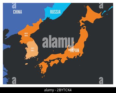 Map of South Korea, North Korea and Japan. Vector illustration. Stock Vector