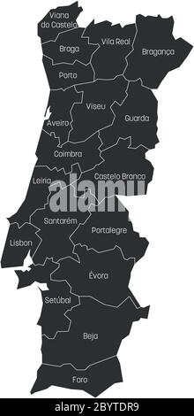 Districts of Portugal. Map of Regional Country Administrative Divisions  Ilustração do Vetor - Ilustração de simplificado, cartografia: 146003119