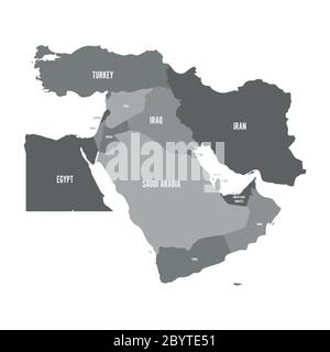 Map of Middle East, or Near East, in shades of grey. Simple flat vector ilustration. Stock Vector