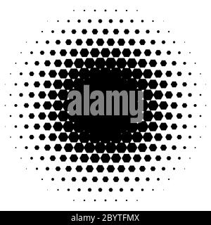 Halftone circle made of hexagons. Black vector illustration on white background. Abstract vector background. Stock Vector