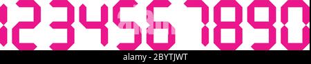 Pink 3D-like digital numbers. Seven-segment display is used in calculators, digital clocks or electronic meters. Vector illustration. Stock Vector