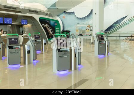 New York, NY - June 10, 2020: Interior of the brand-new state-of-the-art Terminal B arrivals and departures hall at LaGuardia Airport Stock Photo