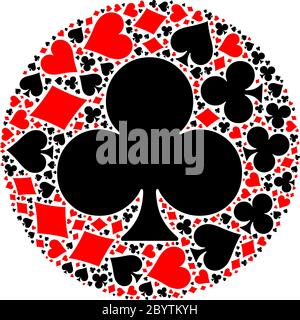 Mosaic circle of poker playing card suit with large black club suit in the middle. Flat vector illustration on white background Stock Vector