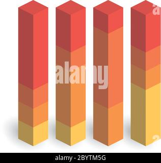 Stacked bar chart of 4 columns. 3D isometric colorful vector graph. Stock Vector