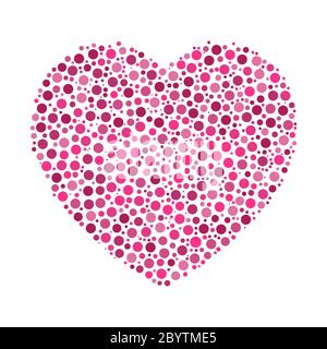 Heart mosaic of pink dots in various sizes and shades. Vector illustration on white background. Stock Vector