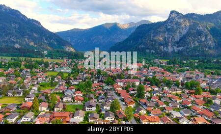 Aerial view over the city of Oberammergau in Bavaria Germany Stock Photo