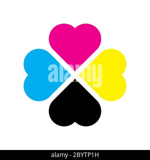 Four leaf clover in CMYK colors. Printer theme. Vector illustration. Stock Vector