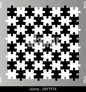 Jigsaw puzzle seamless background. Mosaic of black and white pieces looks like chess desk. Simple flat vector illustration. Stock Vector