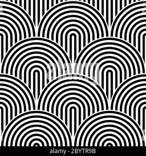Fish scale seamless pattern background. Abstract design element. Black vector illustration of striped concentric circles. Stock Vector