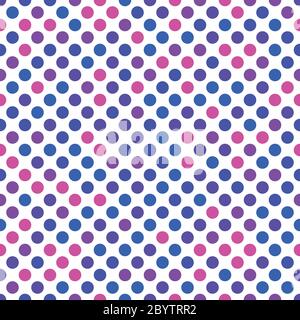 Seamless polka dot pattern. Pink, violet and blue dots in random sizes on white background. Vector illustration. Stock Vector