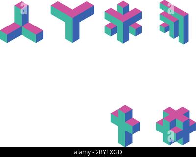 Abstract object of cubes. Retro colored. Isometric 3D vector object. Stock Vector