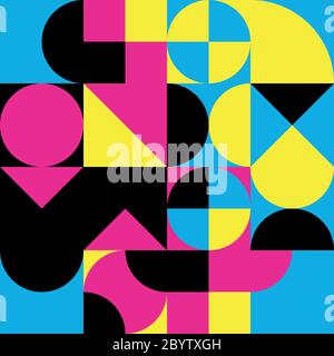Abstract geometric retro design. Vector seamless pattern in CMYK colors. Stock Vector