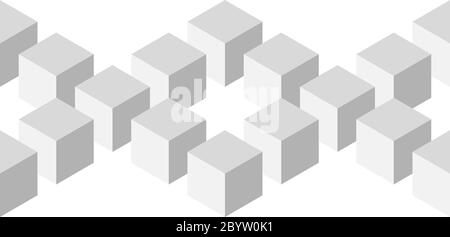 Seamless 3D geometrical pattern of arranged cubes. Abstract design vector background in shades of grey on white background Stock Vector