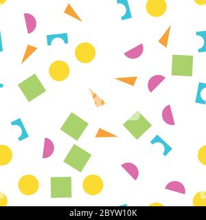 Colorful seamless pattern of building kit simple geometric shapes. Happy, funny and infantile theme. Abstract vector background. Stock Vector