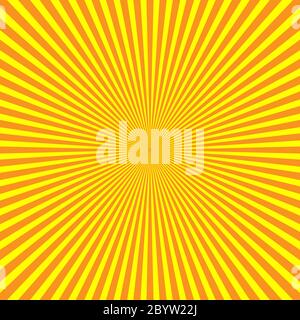 Yellow-orange rays of light in radial arrangement. Sunshine beams theme. Abstract background pattern. Vector illustration. Stock Vector