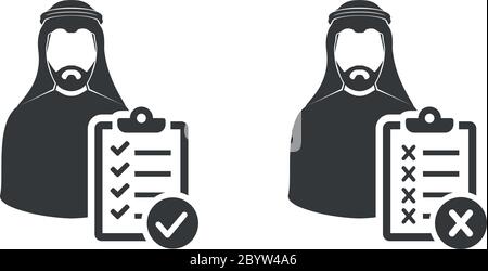 Arab men investigation icon , saudi man KSA, UAE Stock Vector