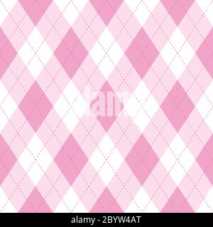 Pink argyle seamless pattern background.Diamond shapes with dashed lines. Simple flat vector illustration. Stock Vector