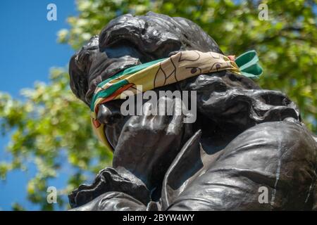 Edward Colston Statue in Bristol, England, before it was taken down by protestors at a Black Lives Matter march in 2020