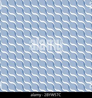 Blue abstract wavy 3D-like background. Vector seamless pattern. Stock Vector