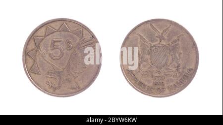 Old five dollar coin, Namibian currency Stock Photo