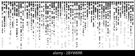 Wide vector halftone dots background. Falling black dots lines on white background. Stock Vector