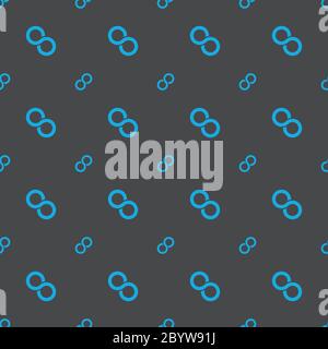 Seamless pattern of blue infinity symbols on dark grey background. Simple flat vector illustration. Stock Vector