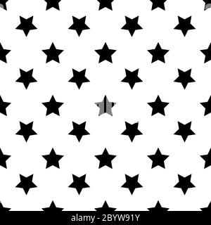Seamless pattern of black five-pointed stars on white background. Vector illustration. Stock Vector