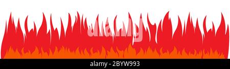 Wide and low vector fires background. Continuous, non-stop red flame. Blazing banner. Stock Vector